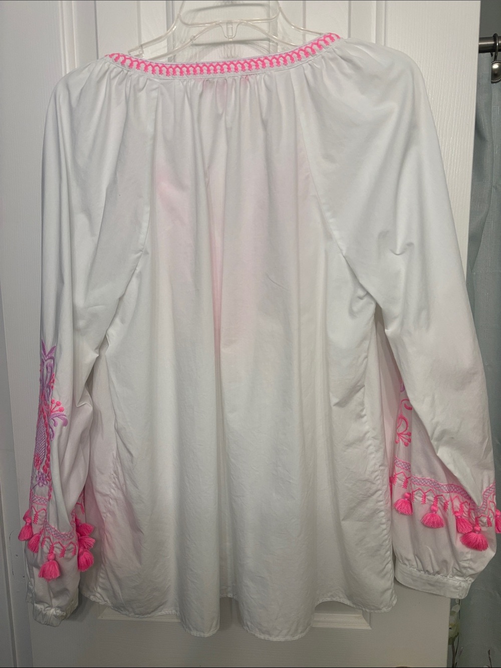 Lilly Pulitzer Kadence White  Tunic with Hot Pink Tassel & Embroidery - Picture 5 of 6
